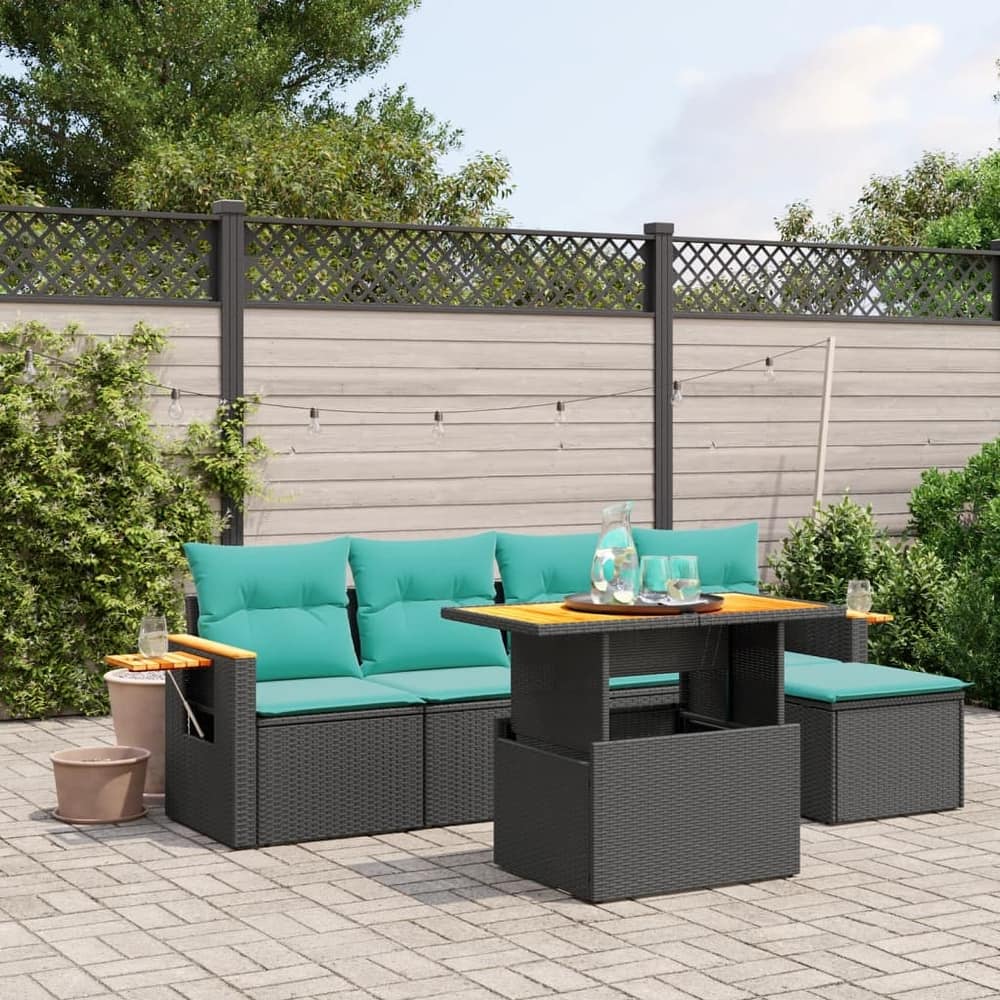 vidaXL Patio Sofa Set with Cushions Outdoor Furniture 6 Piece Poly Rattan - 21.7 x 24.4 x 27.2