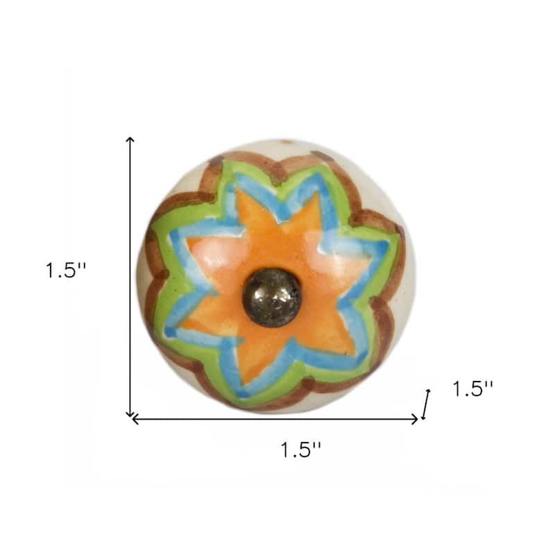 HomeRoots Set of Eight Blue And Orange Ceramic And Metal Drawer Pull Knobs - 1.5' X '1.5' X '1.5
