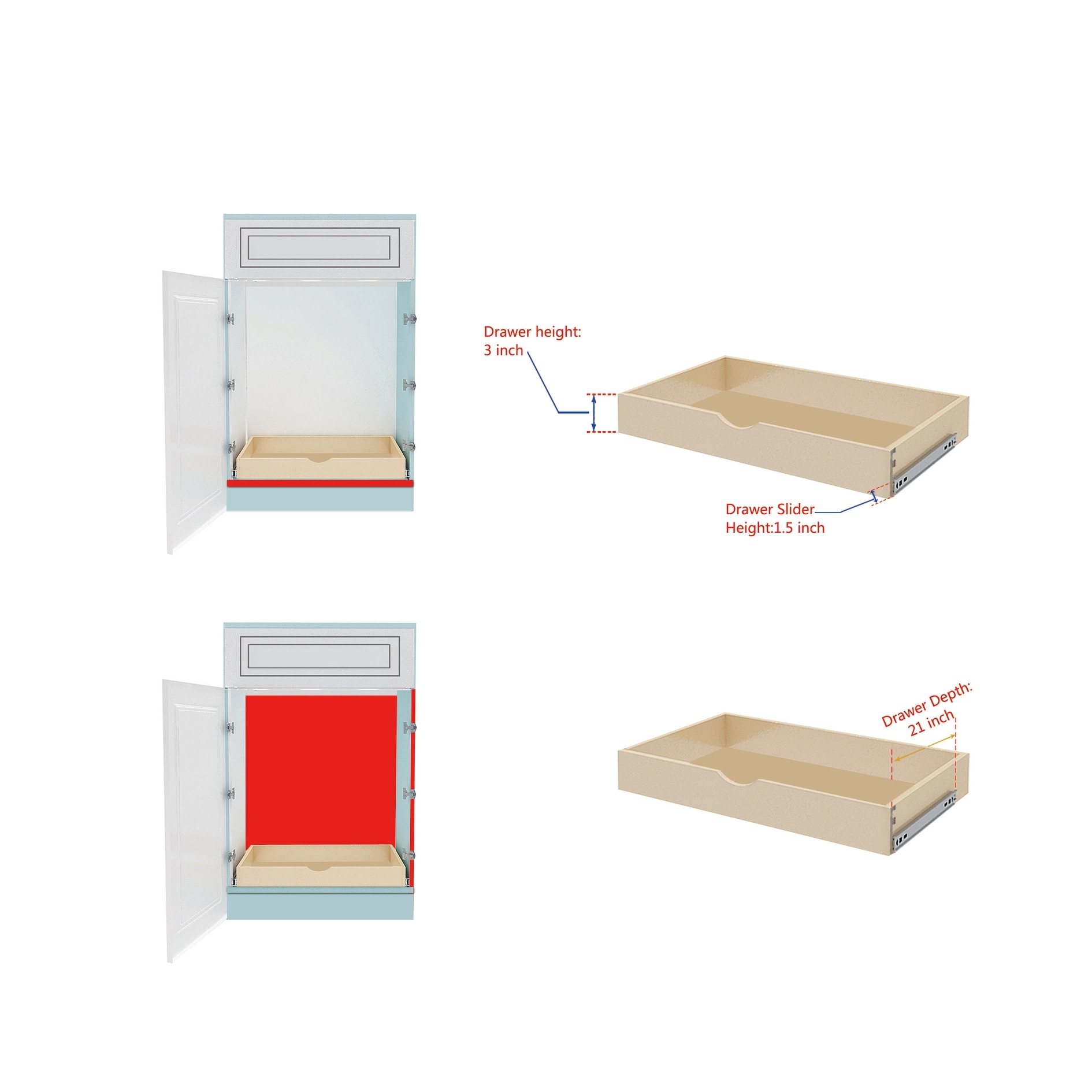 Cabinetrta DIY Slide Out Cabinet Shelf Pull-out Wood Drawer Storage  soft-close Slide / Non-soft-close Slide 