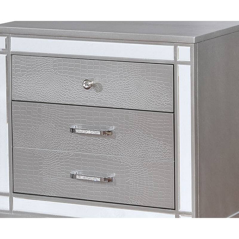 Silver 3 Drawer 28 in. W Nightstand with Trimmed Edge Design