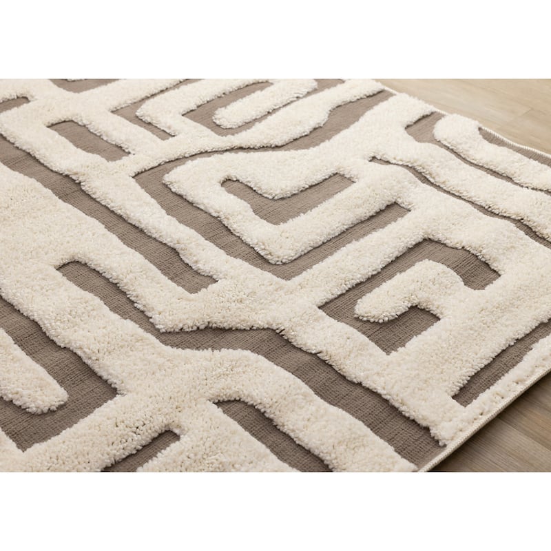 Cream Taupe Abstract Morroccan Super-Soft High-Low Textured Rug