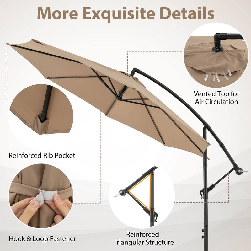 Costway 10 FT Patio Offset Umbrella w/8 Ribs Cross Base Tilt