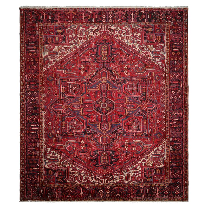 10'4''x12'1'' Hand Knotted Wool Red Heriz Traditional Rug - 10' 4'' x 12' 1'' - 10' 4'' x 12' 1''