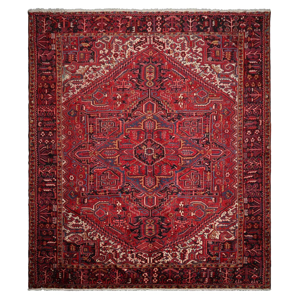 10'4''x12'1'' Hand Knotted Wool Red Heriz Traditional Rug - 10' 4'' x 12' 1''