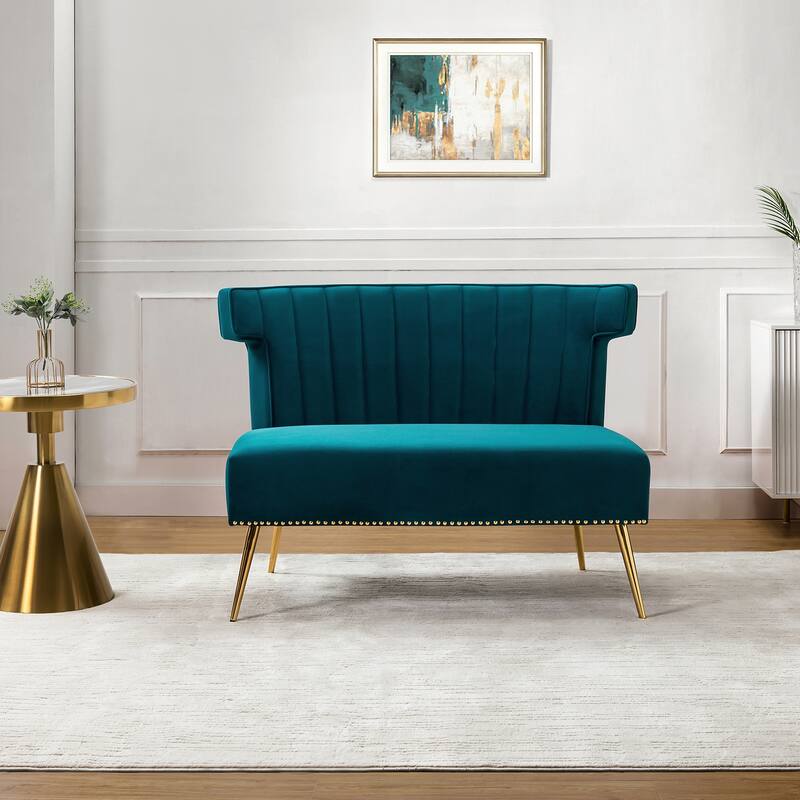 Aeneas 46"in. Modern Velvet Wingback Tufted Nailhead Trim Loveseat with Metal Adjustable Legs by HULALA HOME - TEAL