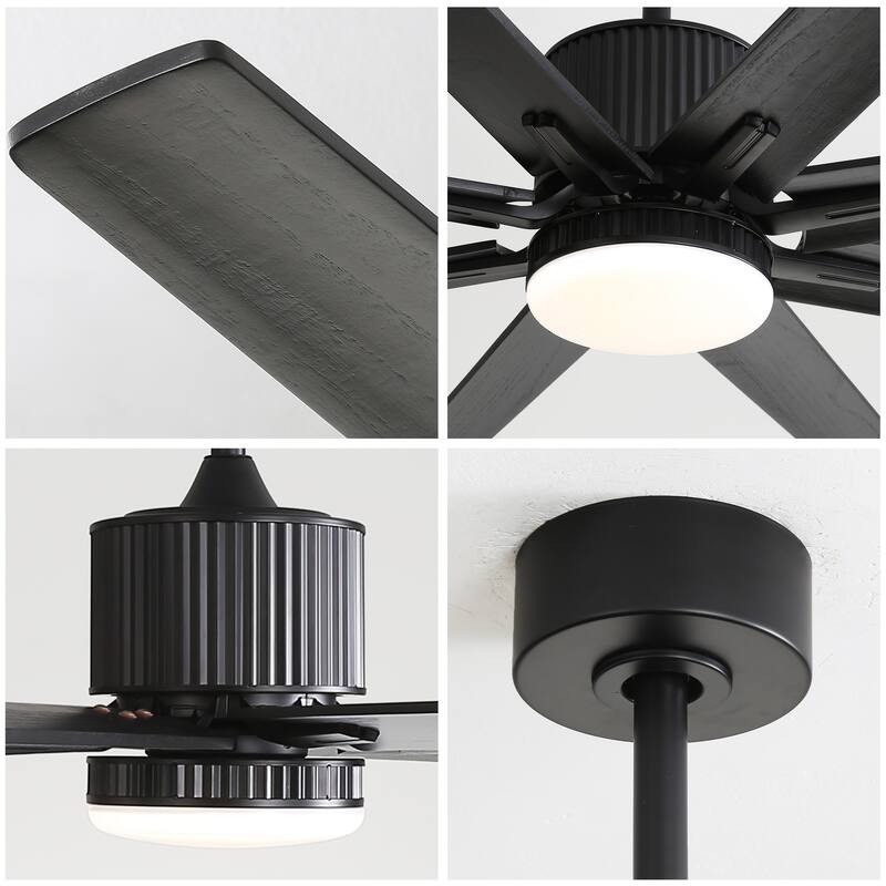 76-Inch Black Indoor Ceiling Fan with LED Light & Smart Remote - 76