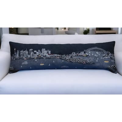 HomeRoots 35" Black Sydney Nighttime Skyline Lumbar Decorative Pillow