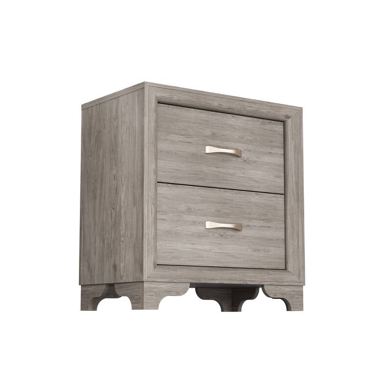 Contemporary Style 4pc Bed Set Tufted Headboard Metal Handles Light Brown Finish Bedroom Furniture