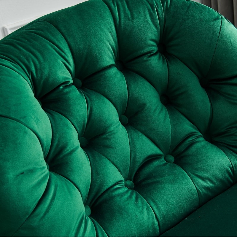 Velvet Upholstered Swivel Leisure Chair Comfortable Pillow Top Arms Lounge Chair with Ottoman and Metal Frame