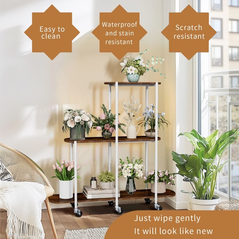 Corner Plant Stand Indoor 3 Tiered Plant Shelf Flower Stand with Wheels for Living Room Patio Balcony Garden