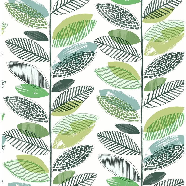 Brewster Nyssa Green Leaves Wallpaper - 20.5in x 396in x 0.025in
