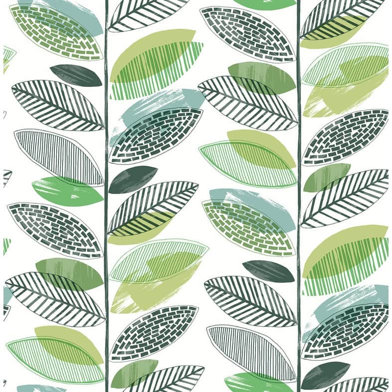 Brewster Nyssa Green Leaves Wallpaper 20.5in x 396in x 0.025in Bed