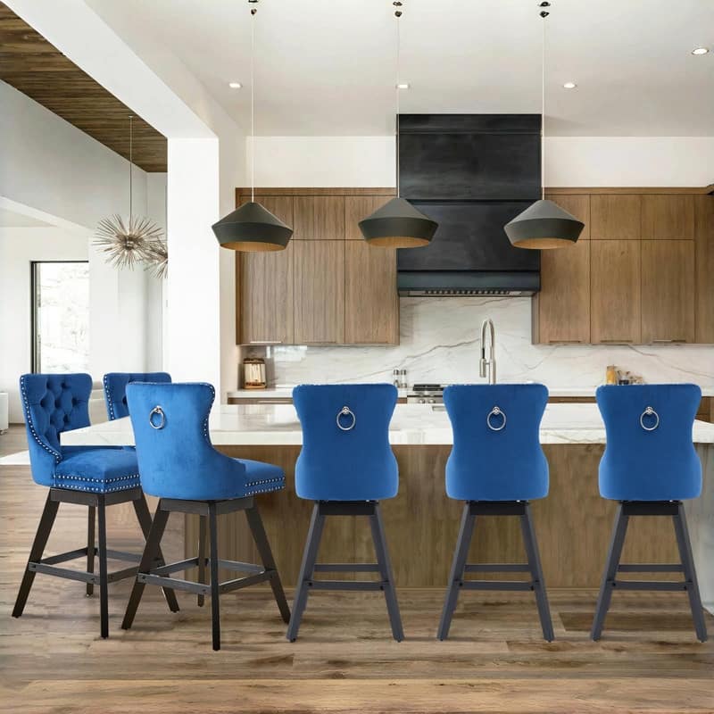 Velvet Wing-Back Tufted Nailhead Upholstered Bar Stools (Set of 4)