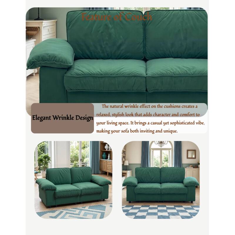 Roomfitters Modern Overstuffed Upholstered Sofa with Hidden Storage and Padded Arms, Comfy Loveseat for Small Space