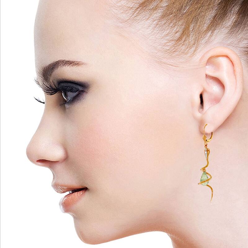 14K Solid Gold Snake Earrings w/ Dangling Green Amethysts & Diamond