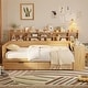 preview thumbnail 10 of 15, Wooden Twin Size Daybed with Storage Shelves, Multi-functional Bed with 2 Storage Drawers and Study Desk, Natural Full