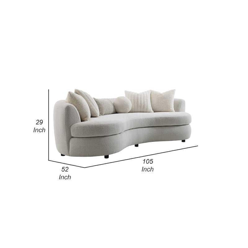 105 Inch Curve Sofa with 6 Feather Accent Pillows, Beige Boucle