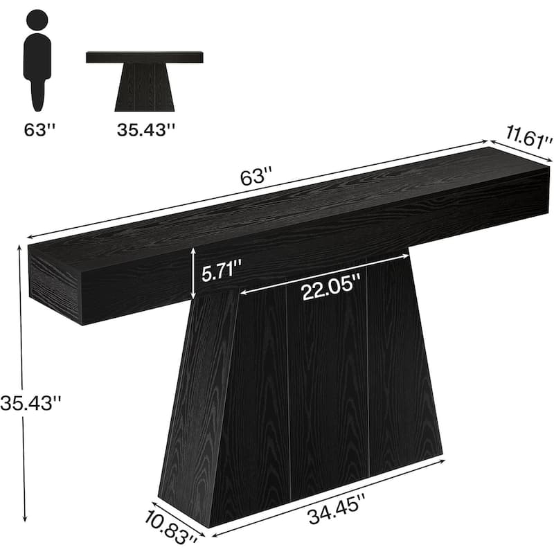 Farmhouse Entryway Table, 63 Inches Black Console Table