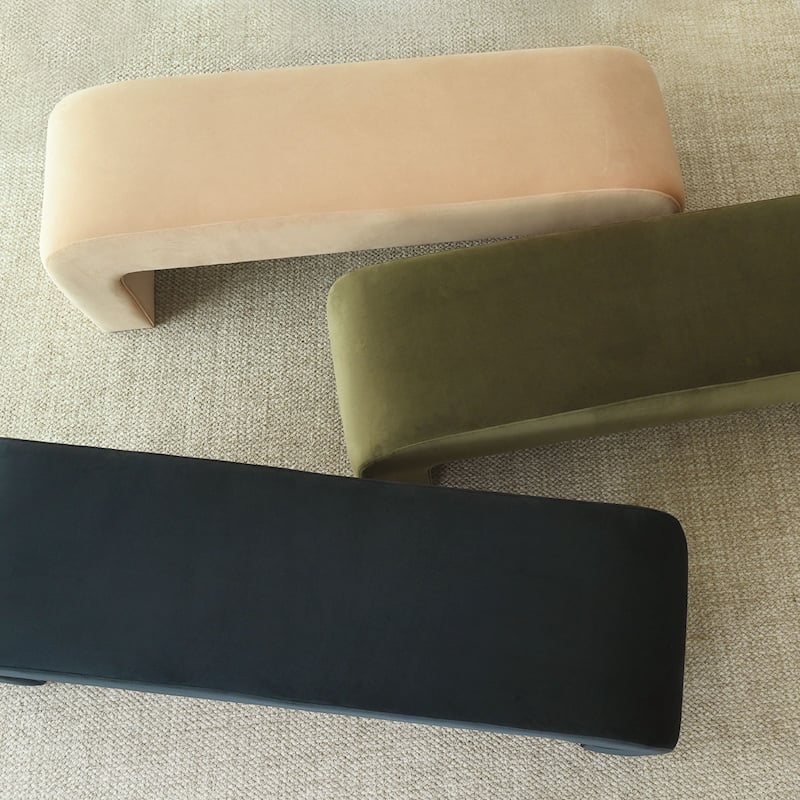 60" Velvet Upholstered Waterfall Bench