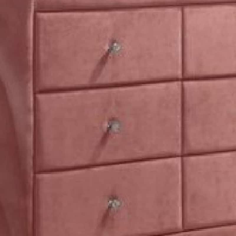 Sin 62 Inch Modern Side Dresser, 6 Drawers, Round Metal Knobs, Velvet, Pink
