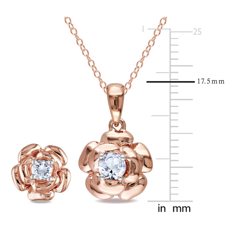Miadora 2/3ct TGW Created White Sapphire 2-pc Set of Floral Earrings & Necklace Rose Silver