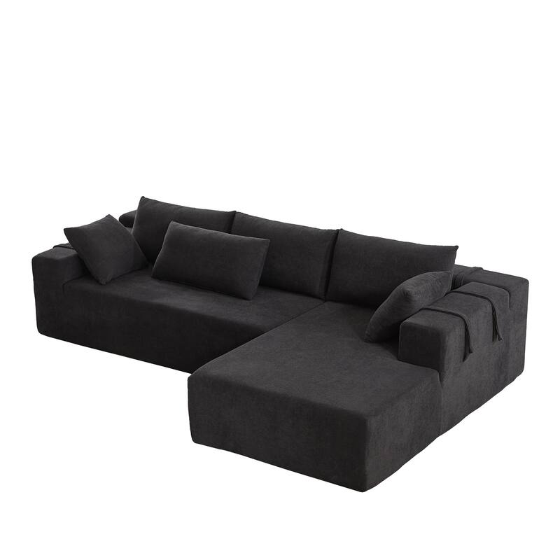 Free Combination Chenille Upholstered L-shaped Sectional Sofa with Loveseat and Single Chaise Living Room Couch Set with Pillows