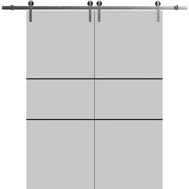 Sturdy Double Barn Door 36 x 80 with Planum 0014 Grey Ash with 13FT - 64" x 96" ( 2* 32x96)