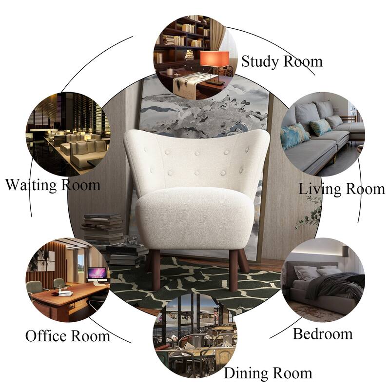 34" Wide Solid Color Tufted Wingback Chair With Solid Wood Leg