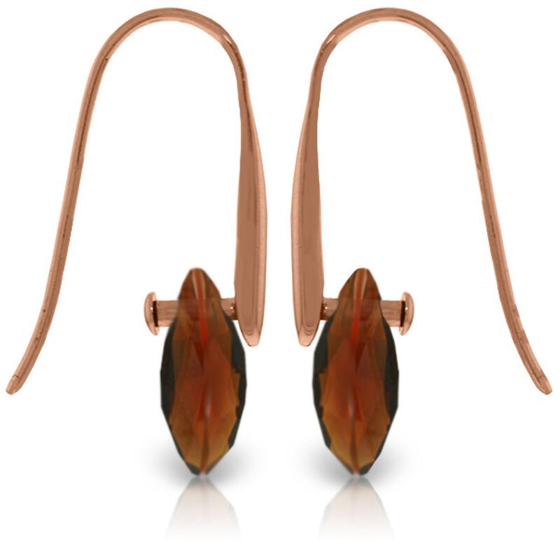 14K Solid Gold Fish Hook Earrings w/ Dangling Briolette Garnets