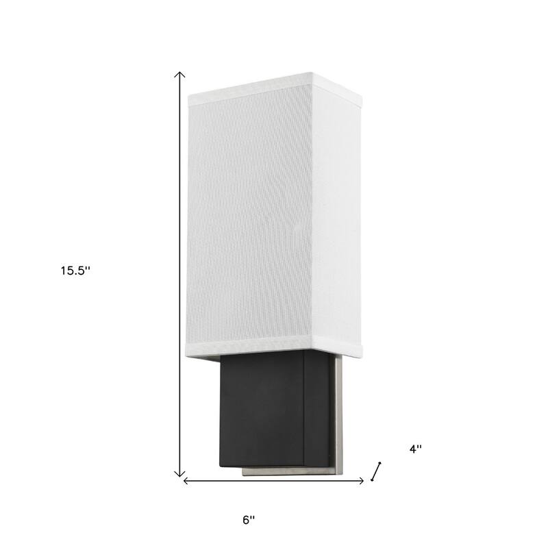 Modern Rectangular Wall Sconce with White Linen Shade and Hardwired Metal Sconce for Hallway - 15.5" H x 6" W x 4" D
