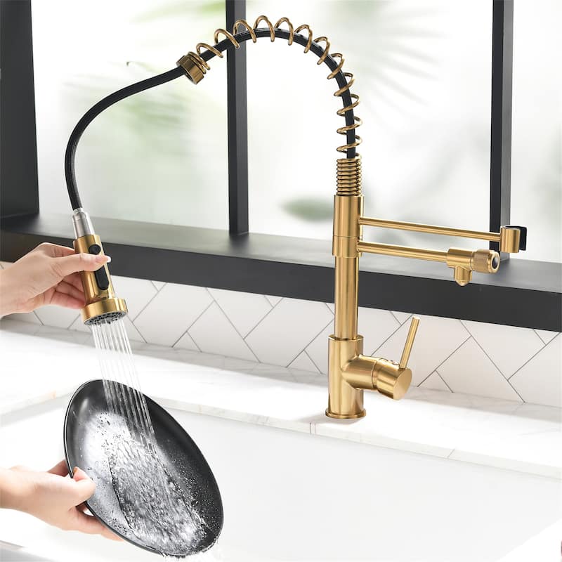 Single Handle Commercial Kitchen Sink Faucet With Pull Down Sprayer Modern Spring Single Hole Basin Taps
