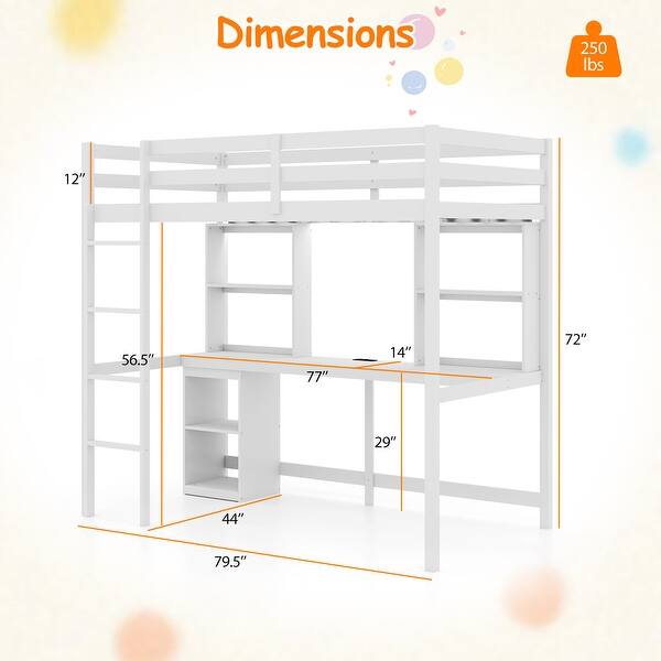 Twin Loft Bed with Study Desk LED Light and Storage Cabinet for Kids