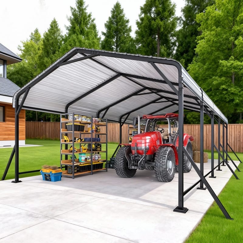 EROMMY Heavy Duty Metal Carport with Extra Support Poles, UV & Waterproof Car Canopy for Outdoor Vehicle Shelter