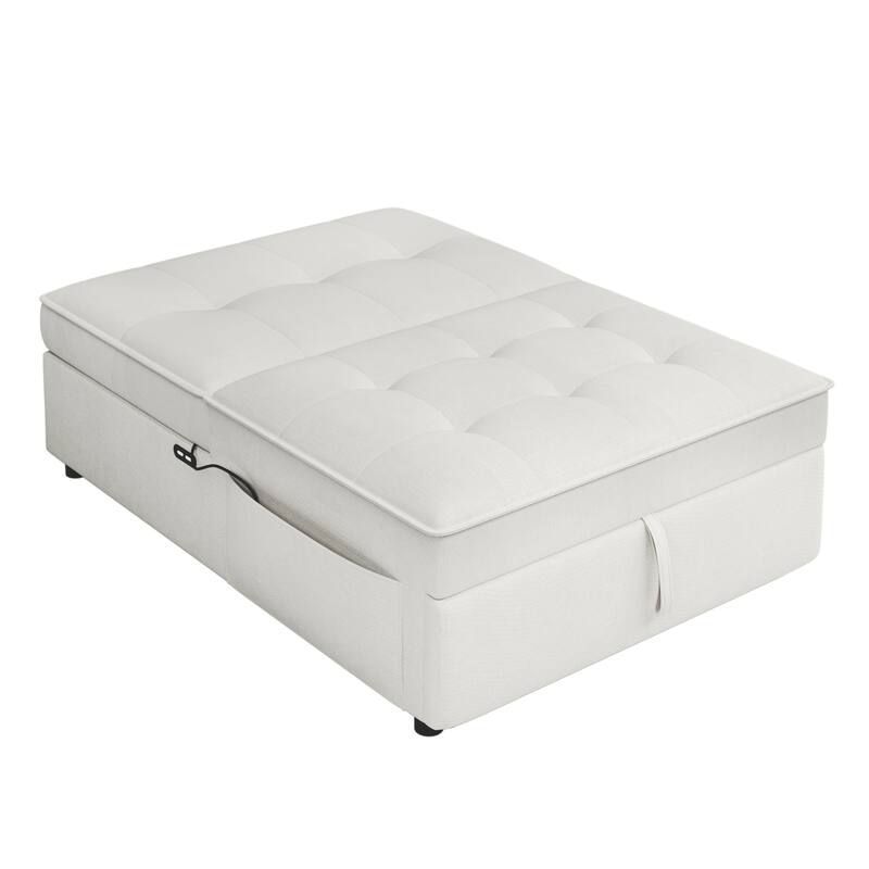 Roomfitters 4-in-1 Sofa Bed Chair with Folding Ottoman, Storage Pocket & USB Port, Multi-Function Sleeper, White