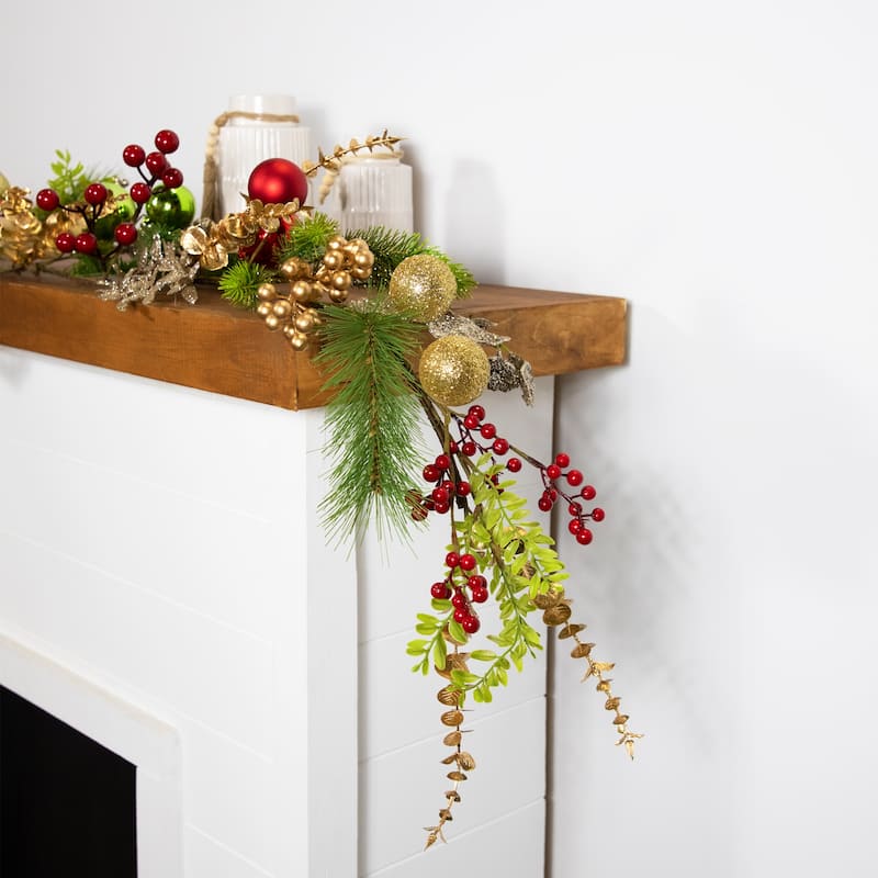 Ball Ornaments Glittered Artificial Christmas Garland - 5' x 10" - Unlit - 5' x 10"