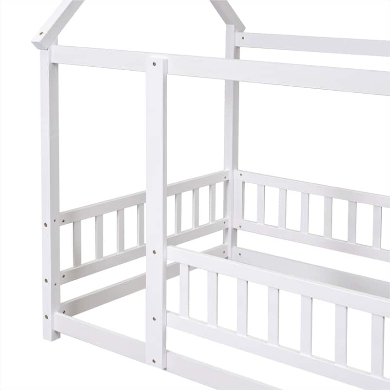 Floor Wooden Bed with House Roof Frame