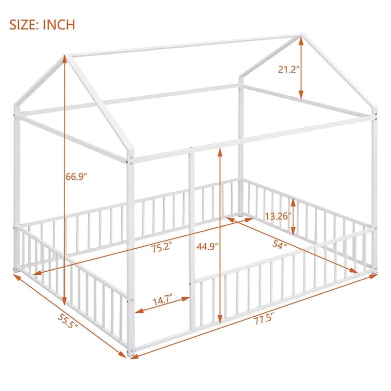 Metal Bed House Bed Frame with Fence