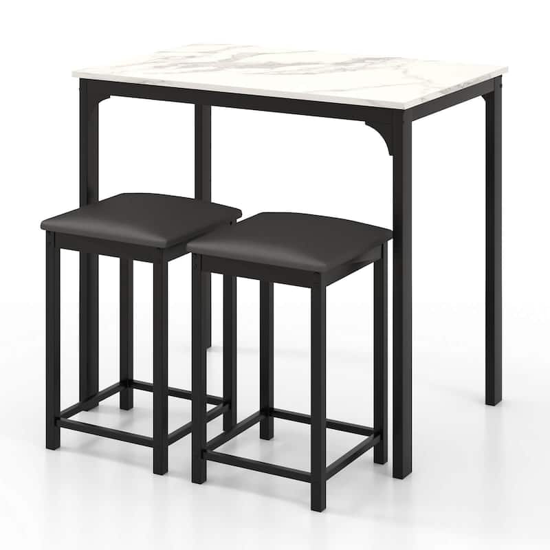 Costway 3 Piece Counter Height Dining Set Faux Marble Table 2 Chairs