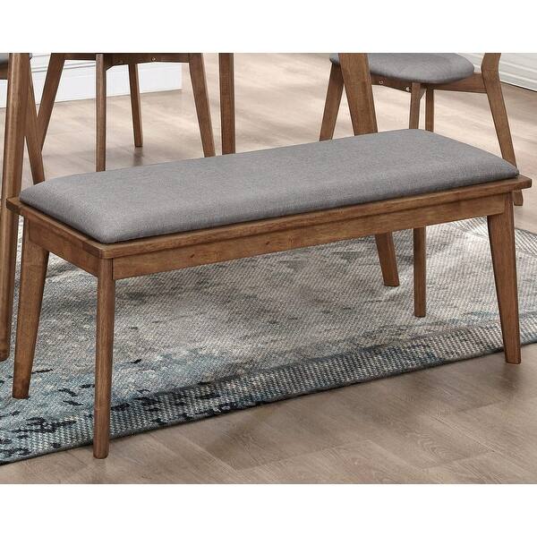 Mid Century Natural Walnut Wood Grey Upholstered Dining Bench Bed