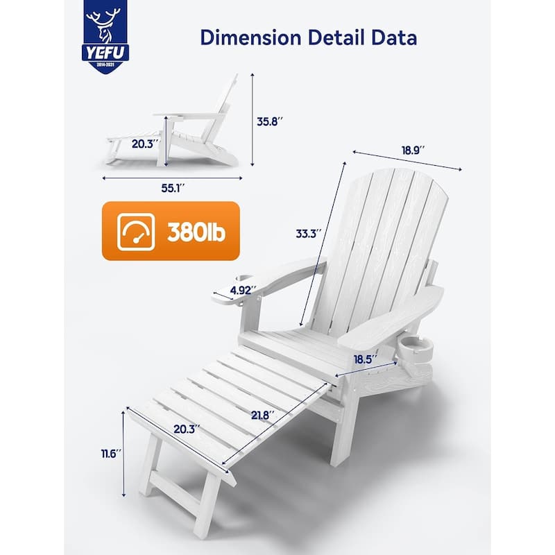 WINSOON Set of 2 HIPS Folding Adirondack Chair with Adjustable Backrest and Retractable Ottoman
