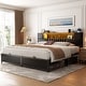 preview thumbnail 53 of 73, Farmhouse Bed Frame with Holey Board, Upholstered Headboard Platform Bed with Charging Station