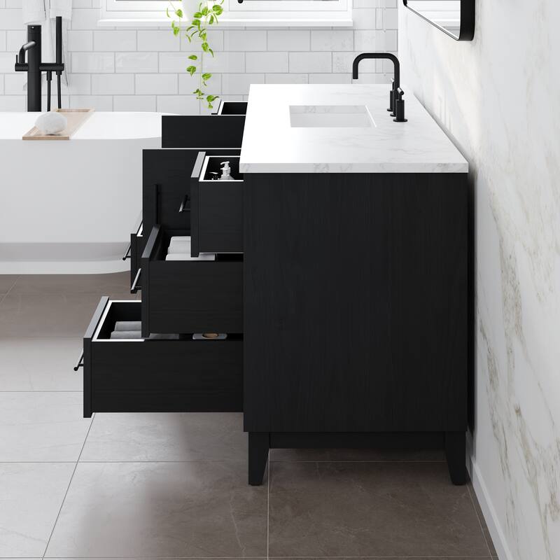 Eviva Graham Single Sink Bath Vanity with White Arabescato Engineered Stone Top