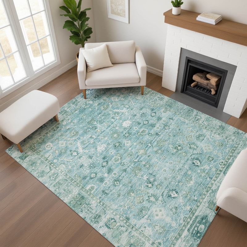 Premium Washable Super Soft Vintage Traditional Mayfield Rug - Blue - 10' x 14'