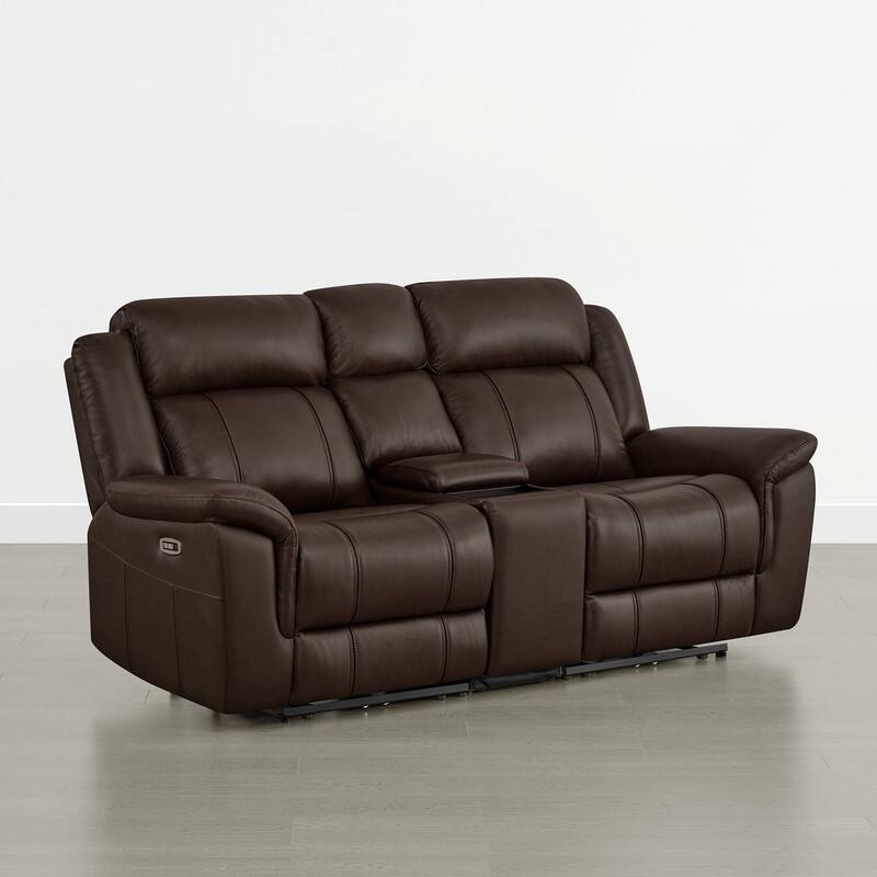 Spruce & Spring Genuine Leather Power Reclining Sofa with Optional Console & Flip-Down Table