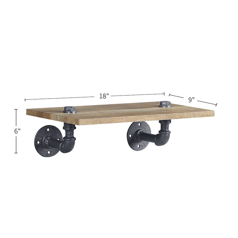 Floating Wood Wall Shelf with Metal Tube in Oak and Sandy Black
