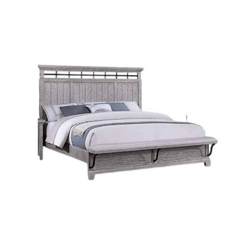 Bix Queen Size Bed w Upholstered Footboard, Light Gray Wood Grain