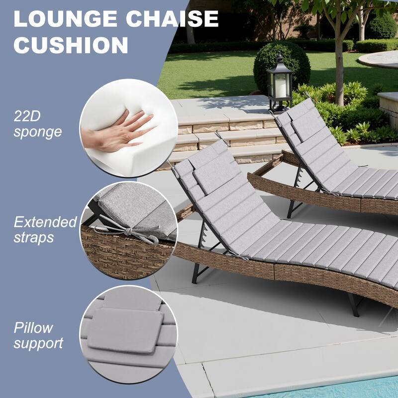 Outdoor Patio Chaise Lounge Cushions Pad with Straps