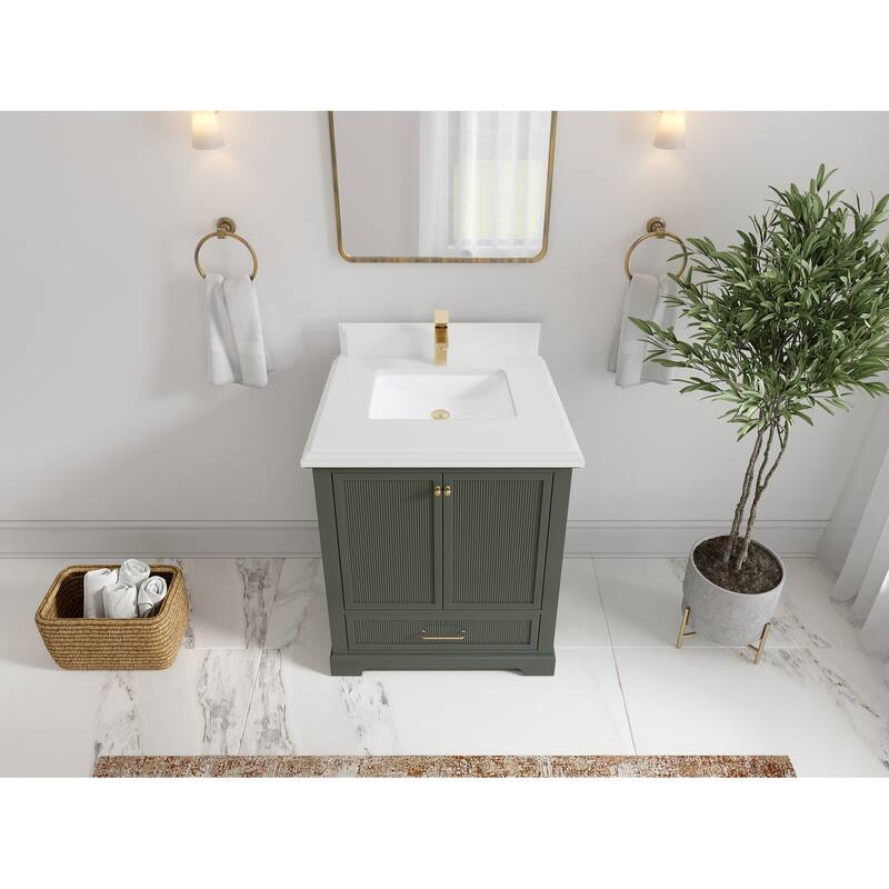 Willow Collections 30 in. W x 22 in. D Alys Single Sink Bathroom Vanity with Countertop - 1.5"White - Pewter Green