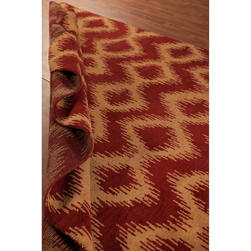 Hand Knotted Oriental 100% Wool Carpet Modern Geometric Red Moroccan Area Rug - 9' 7'' X 7' 11''