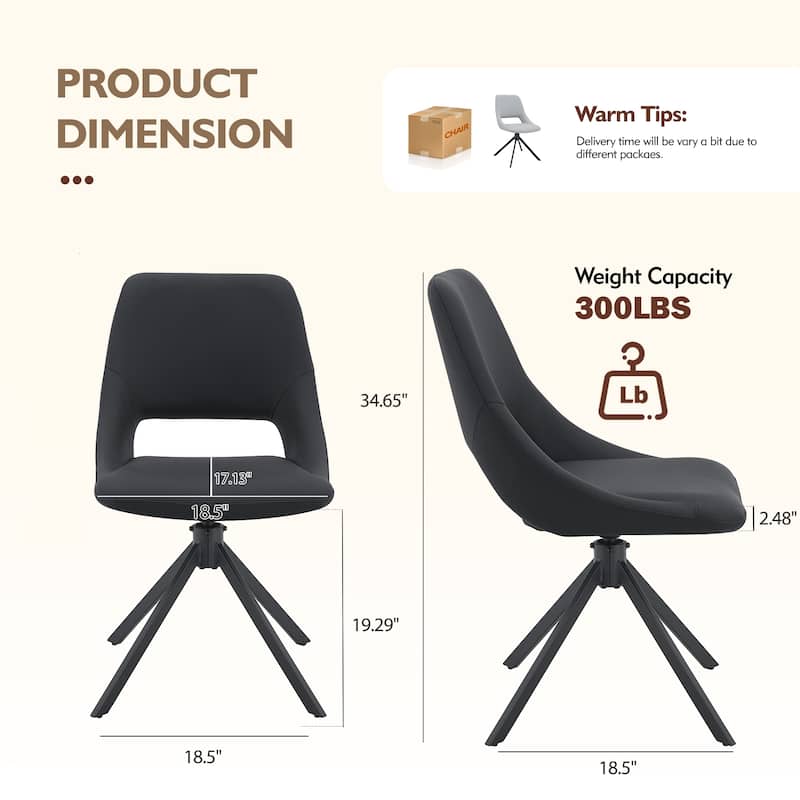 Modern PU Leather Dining Chair with 360° Swivel Seat Anti-Scratch Leather and High Back, for Kitchen Living Room, 2-Piece Set